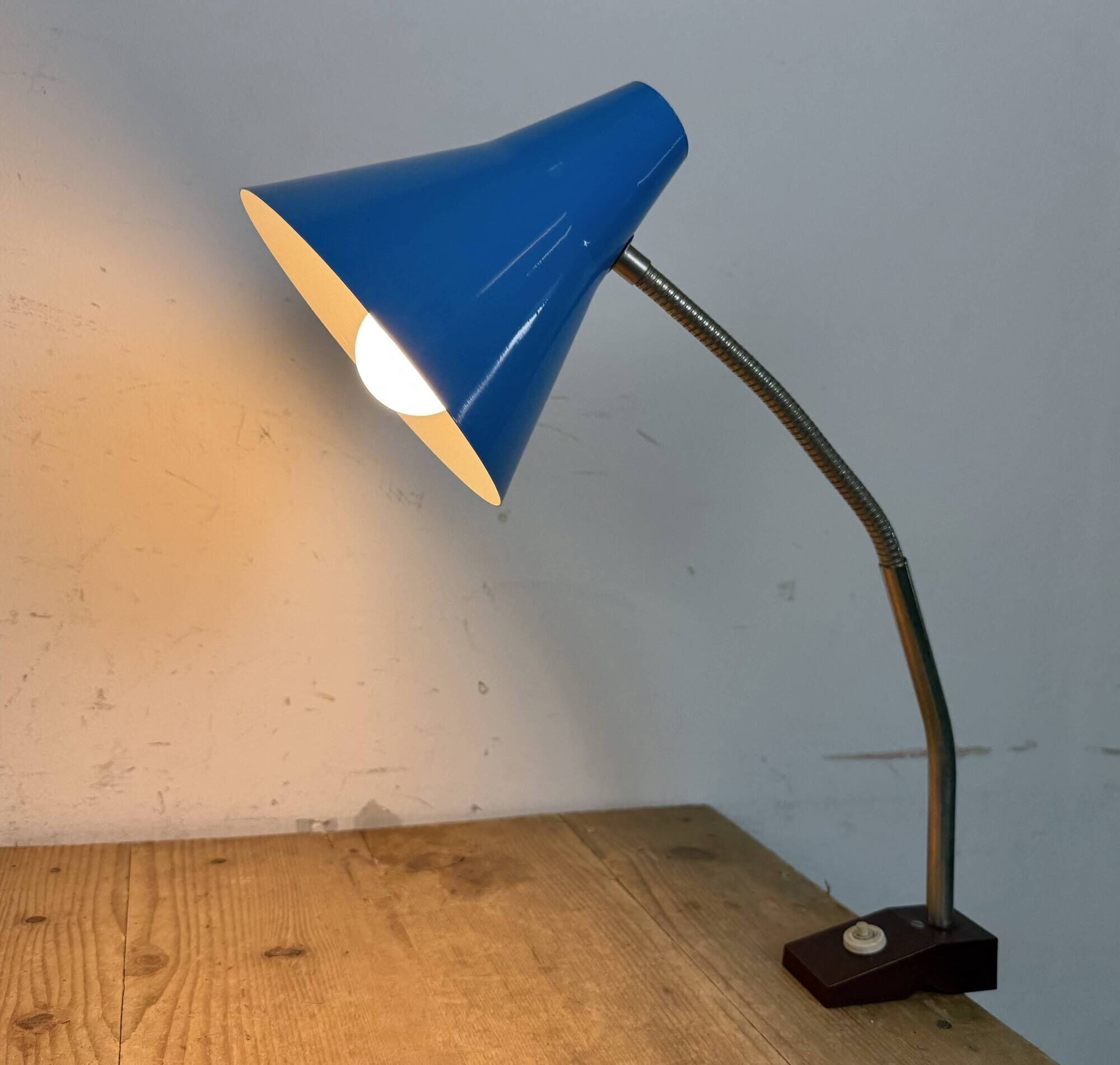 Blue Industrial German Workshop Table Lamp from Reif Dresden, 1960s