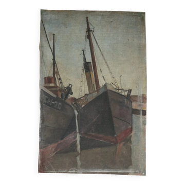 Fishing boats on the slipway – oil on canvas