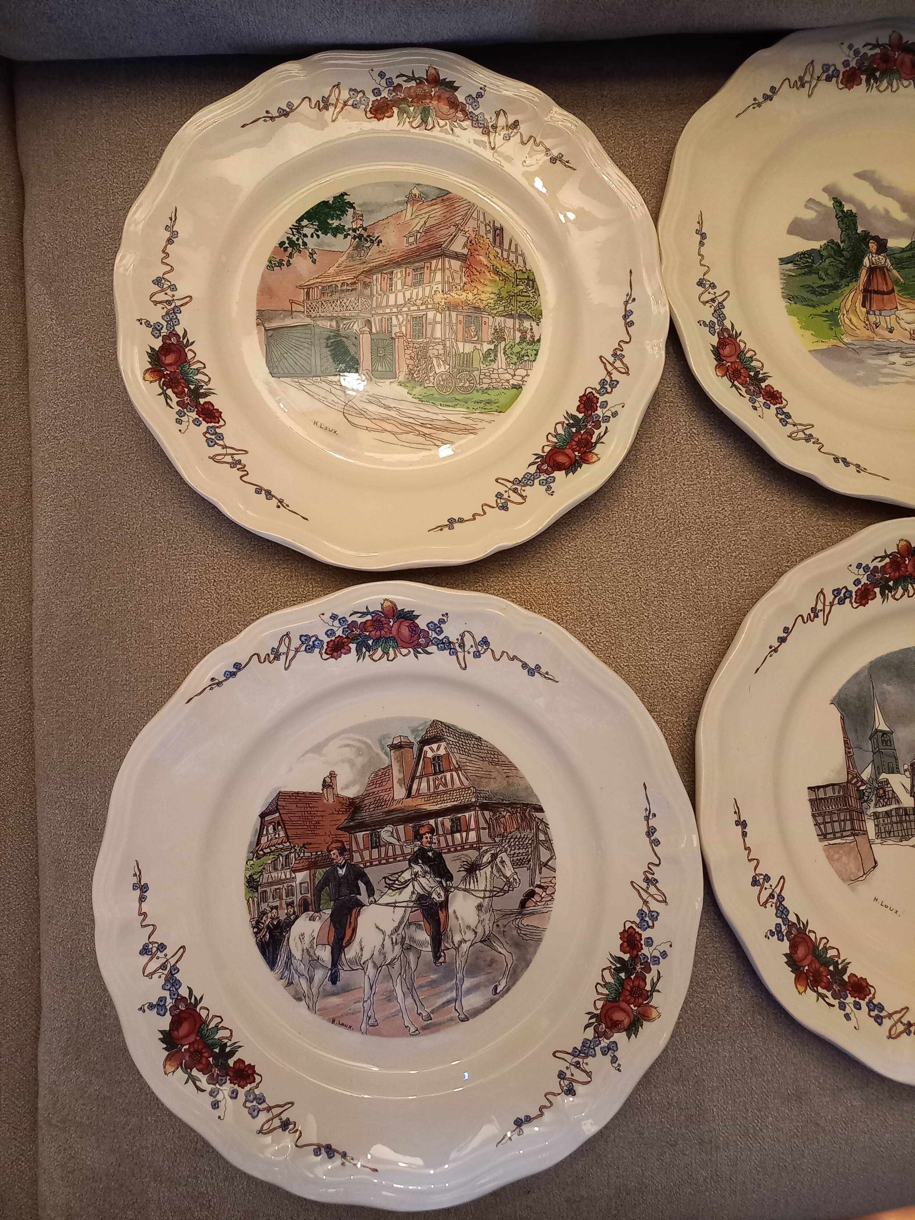 6 flat plates Sarreguemines Obernai décor Alsace