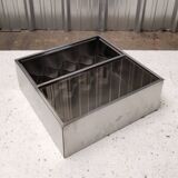 Square stainless steel and glass coffee table, 1970