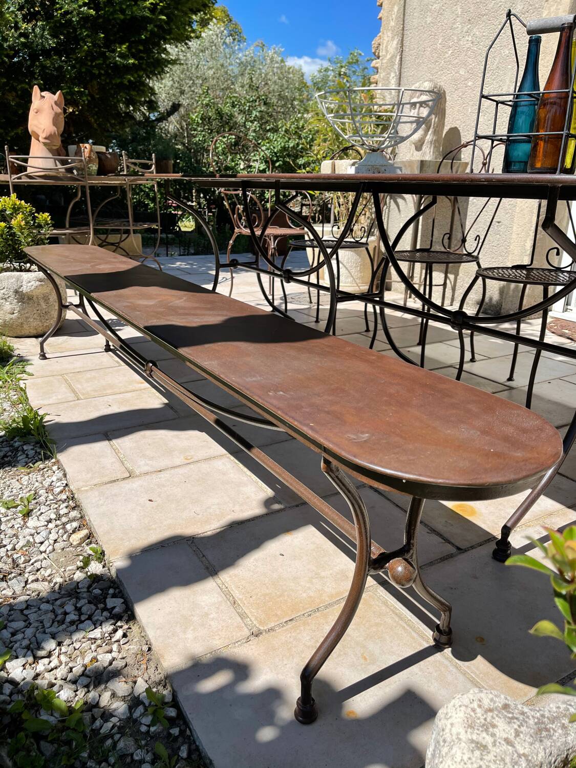 Banc de jardin en fer forgé artisanal