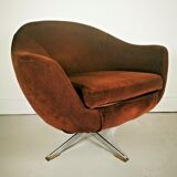 Mid Century 1960s/70s Brown Swivel Tub Chair