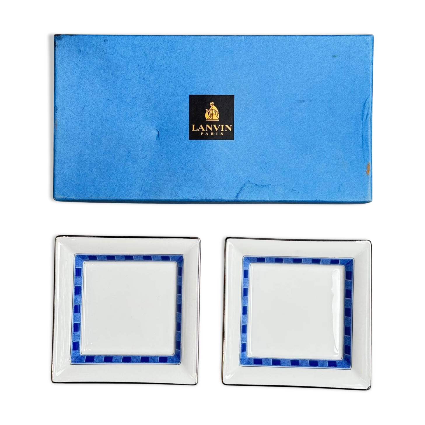 Two Lanvin porcelain trinket trays with original box