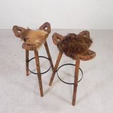 Set of 2 Spanish stools with cowhide, 1960s