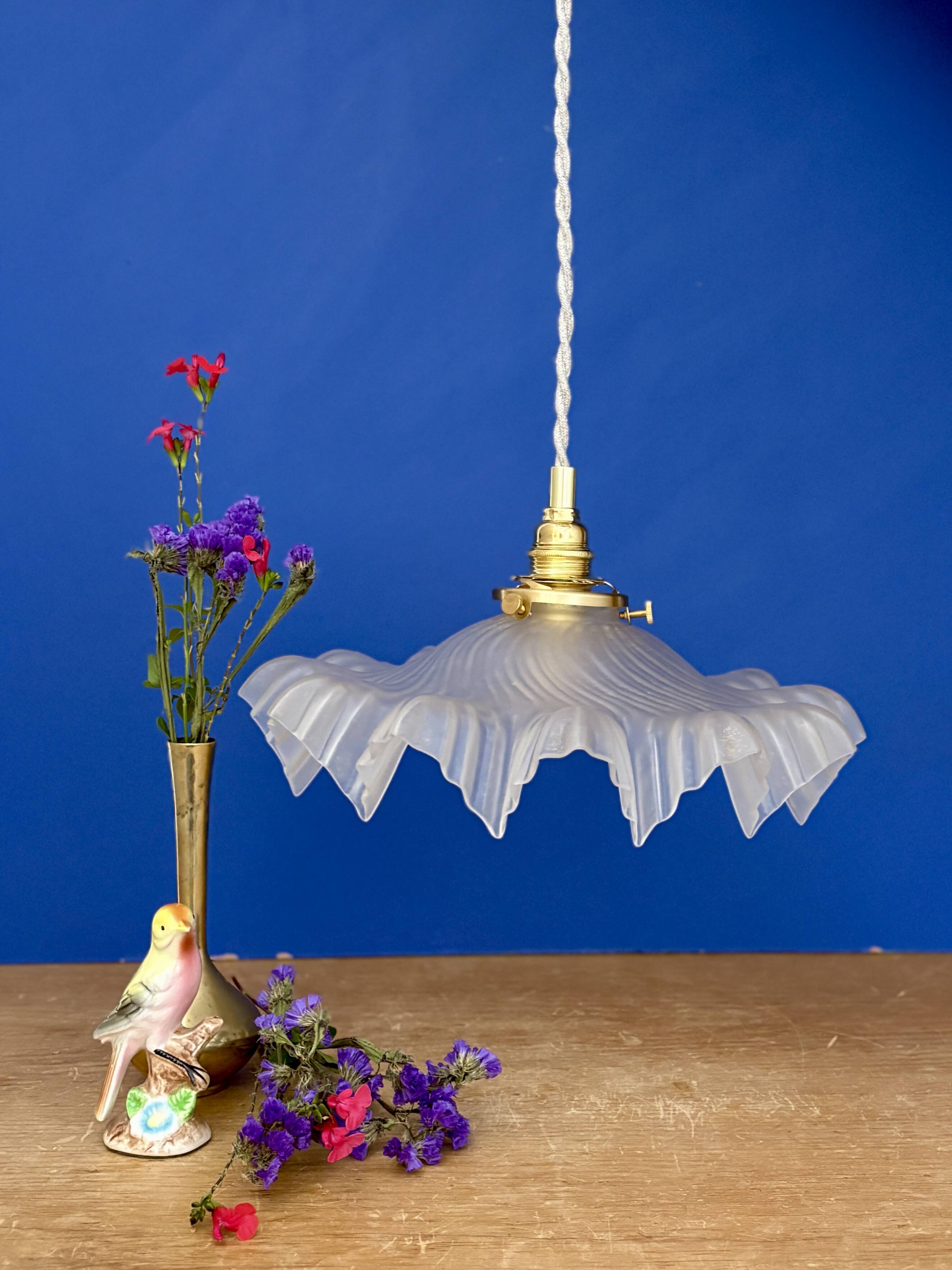 Suspension abat-jour vintage en verre dépoli