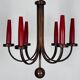 Mid-Century Modern six arms copper chandelier in Gio Ponti style. Italy 195