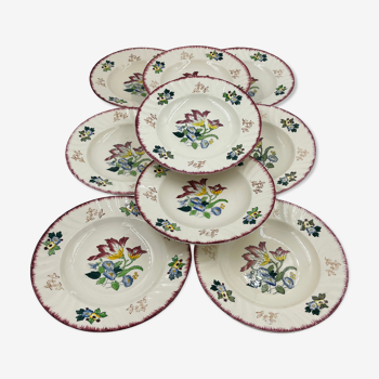 Lot de 9 assiettes creuses Longwy modèle Marseille