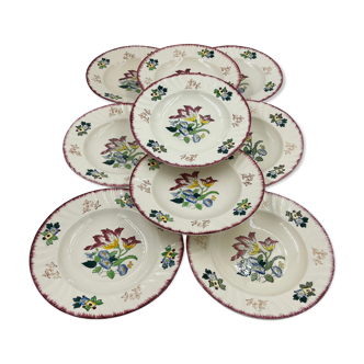 Lot de 9 assiettes creuses Longwy modèle Marseille