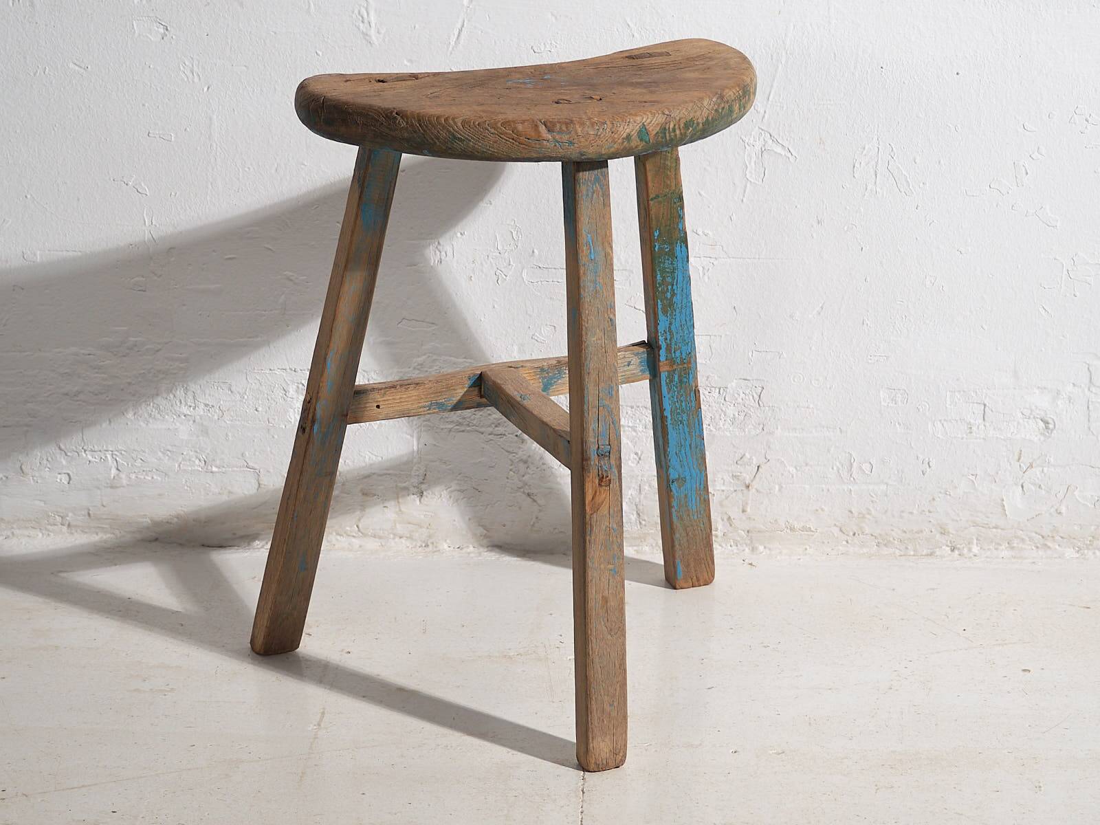 Antique solid wood stool (c.1900) #7