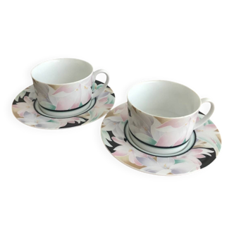 Set of tea cups with saucers fine porcelain Japan flowers