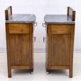 Pair of Art Dèco Italian Walnut and Grafite Gray Marble Bedside Tables,1920