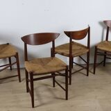 Set of 4 Scandinavian chairs by Peter Hvidt – teak & cord – 1960s
