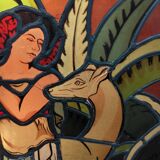 Large 19th century stained glass window The woman and the doe