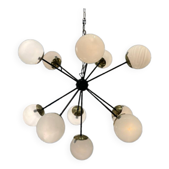 Black Brass Sputnik Chandelier 10 Lights 1990’s