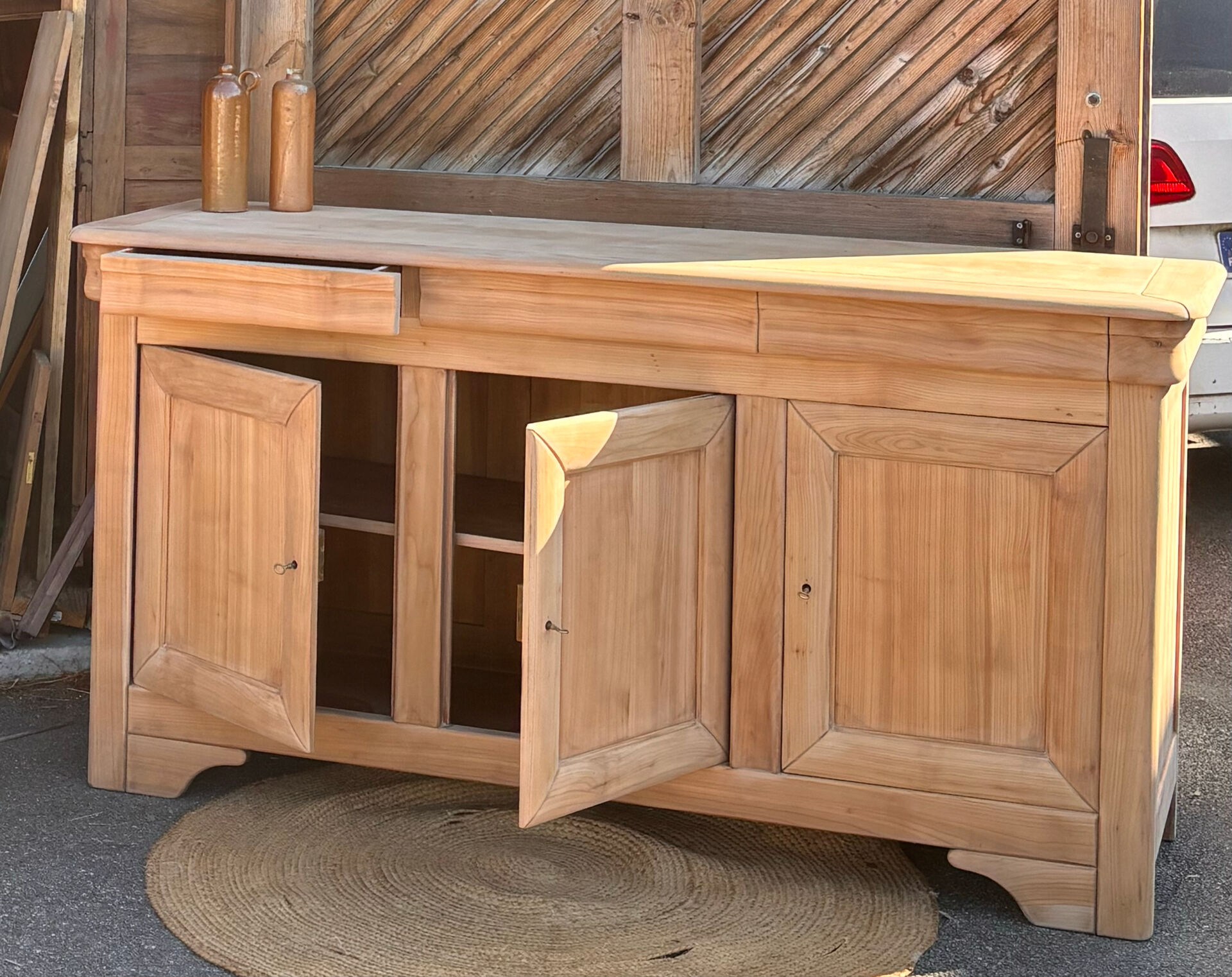 Enfilade ancienne en bois massif brut - 3 tiroirs 