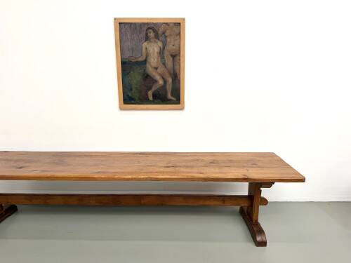 Monastery table in solid oak, 350 cm, circa 1900.