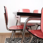 Extendable table and 6 chairs in Formica and stainless steel, brand FURANIA EUROPALU