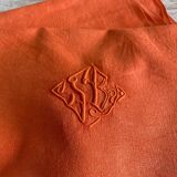 Old tablecloth & its 12 damask napkins numbered "JB" color apricot - linen - 12 covers
