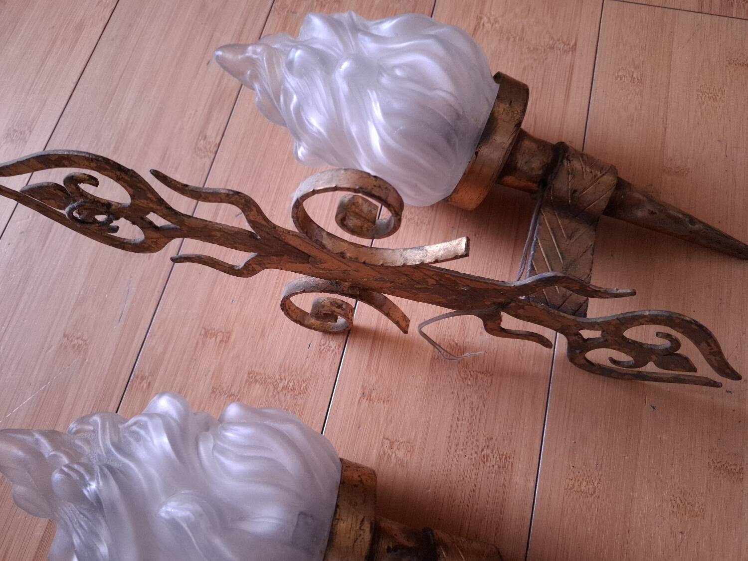 3 gold metal torchere wall lights