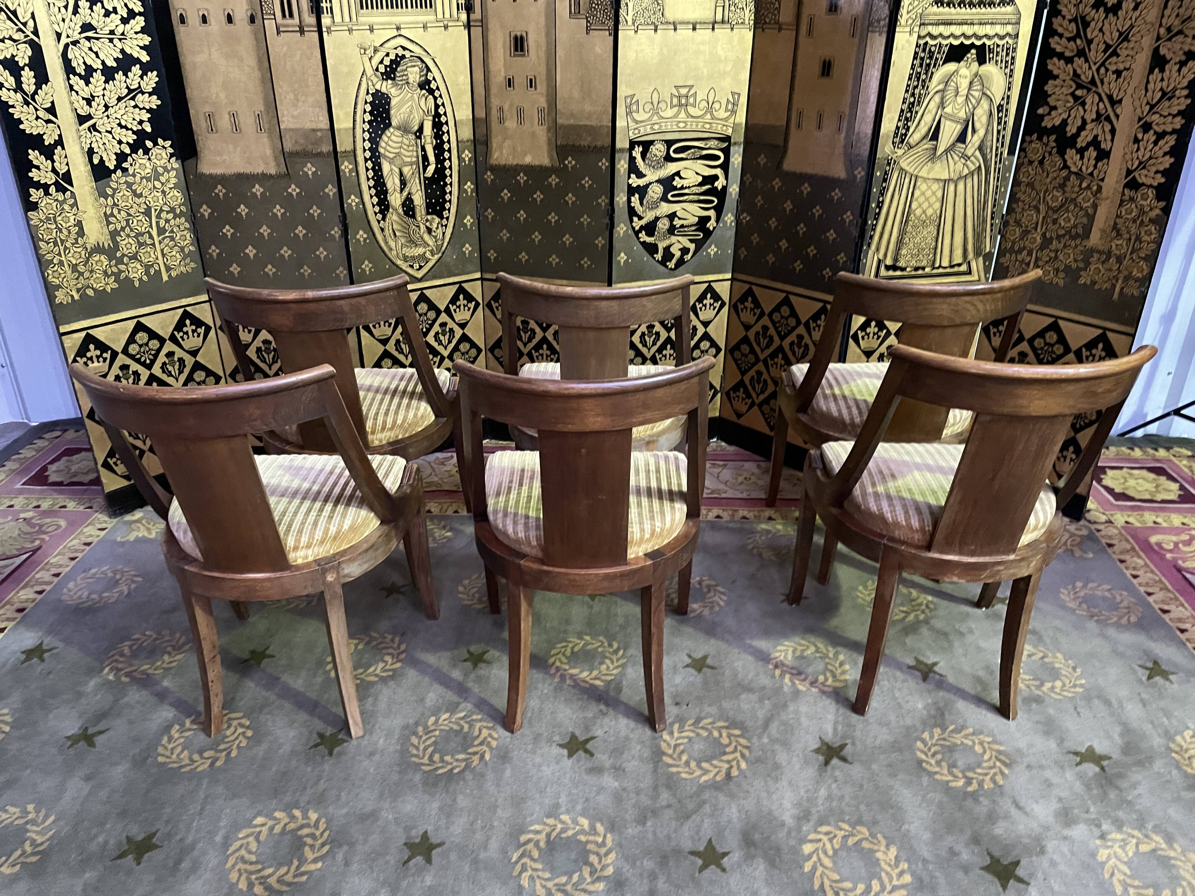 6 empire gondola chairs in mahogany and velvet