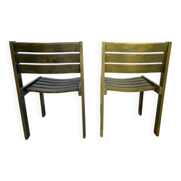 Vintage Wilkhahn stackable dining chair, green stained wood, Germany, 1970s