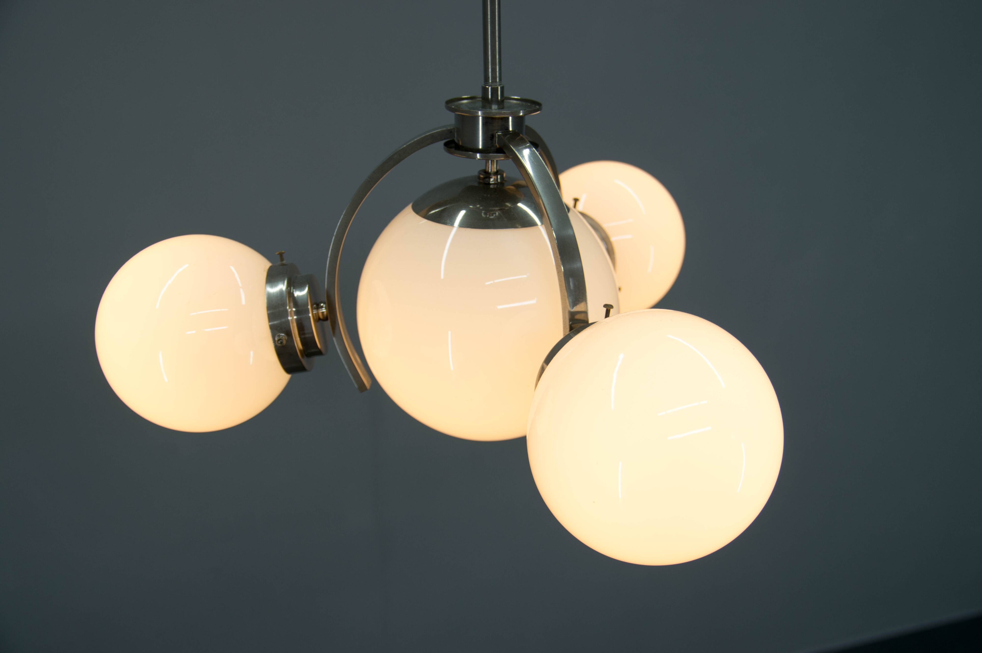 Art Deco / Functionalist Nickel Chandelier, 1930s