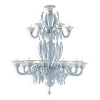 Mid-Century Modern Venetian Azure Style Murano Glass Chandelier With Leaves