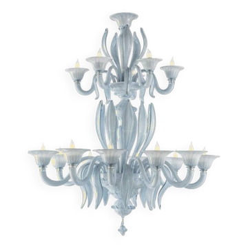 Mid-Century Modern Venetian Azure Style Murano Glass Chandelier With Leaves