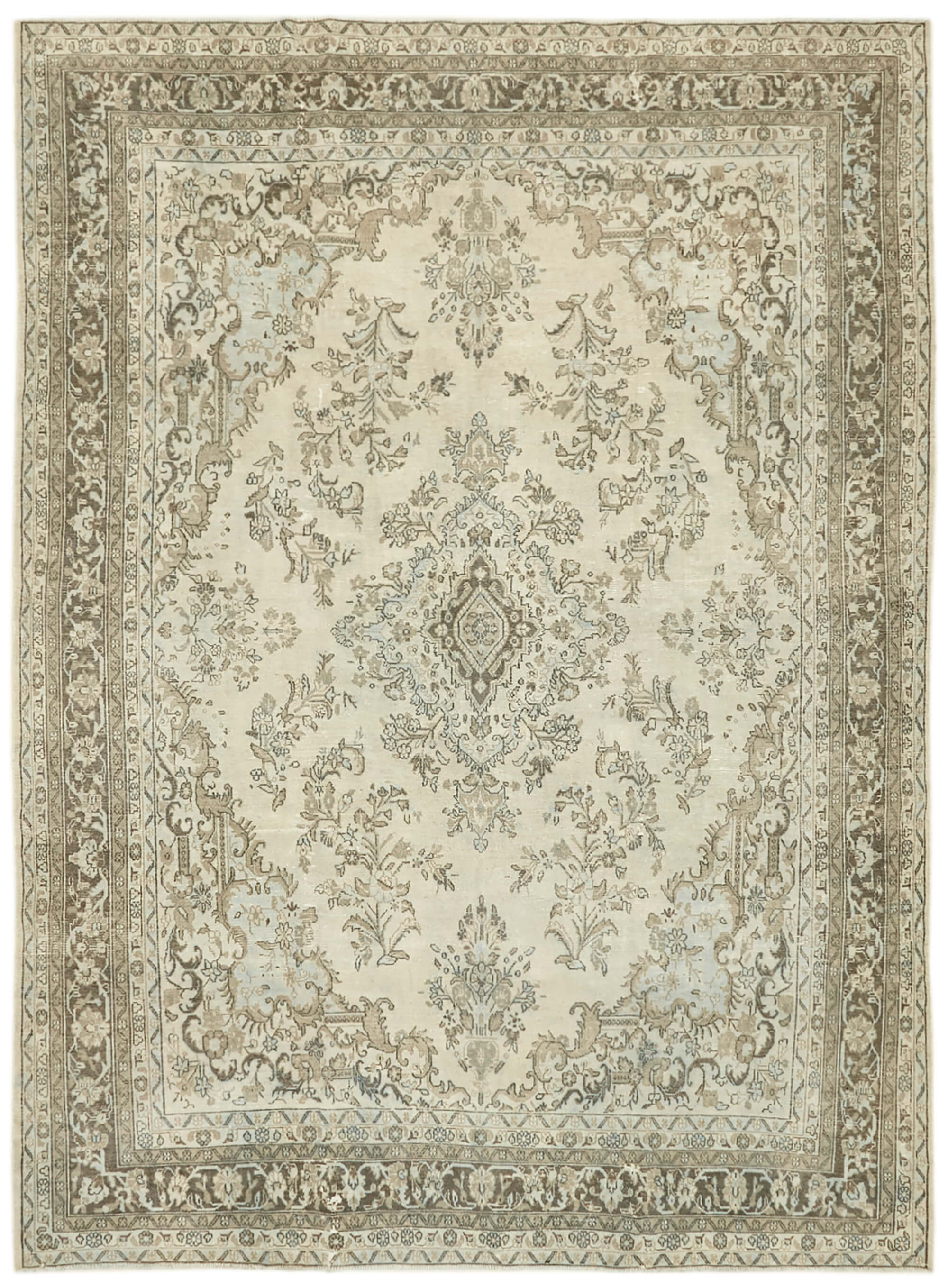 Handmade oriental unique 1980s 305 cm x 400 cm beige wool carpet