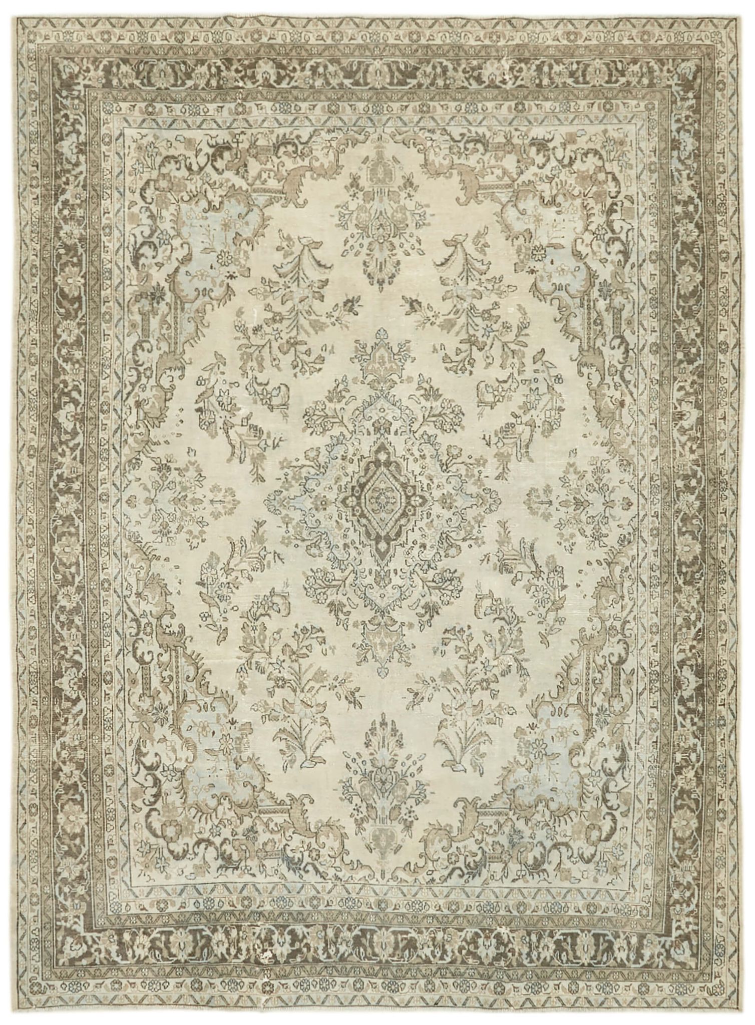 Handmade oriental unique 1980s 305 cm x 400 cm beige wool carpet