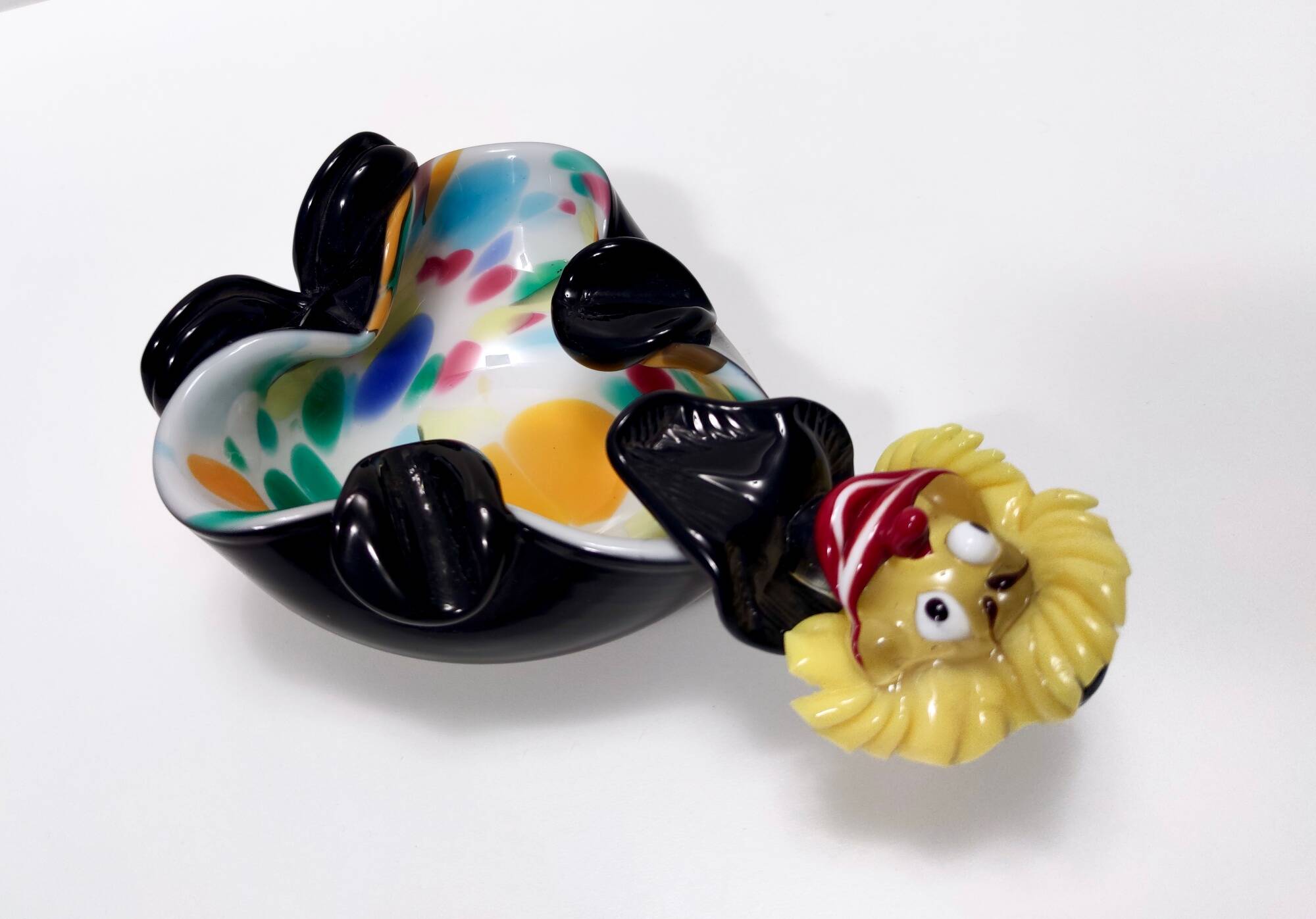 Black and Multicolored Murano Glass Clown Trinket Bowl / Ashtray, Italy