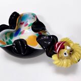 Black and Multicolored Murano Glass Clown Trinket Bowl / Ashtray, Italy