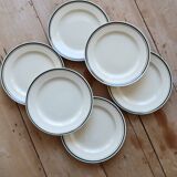 6 assiettes à dessert vintage faïence beige double liseré multicolore