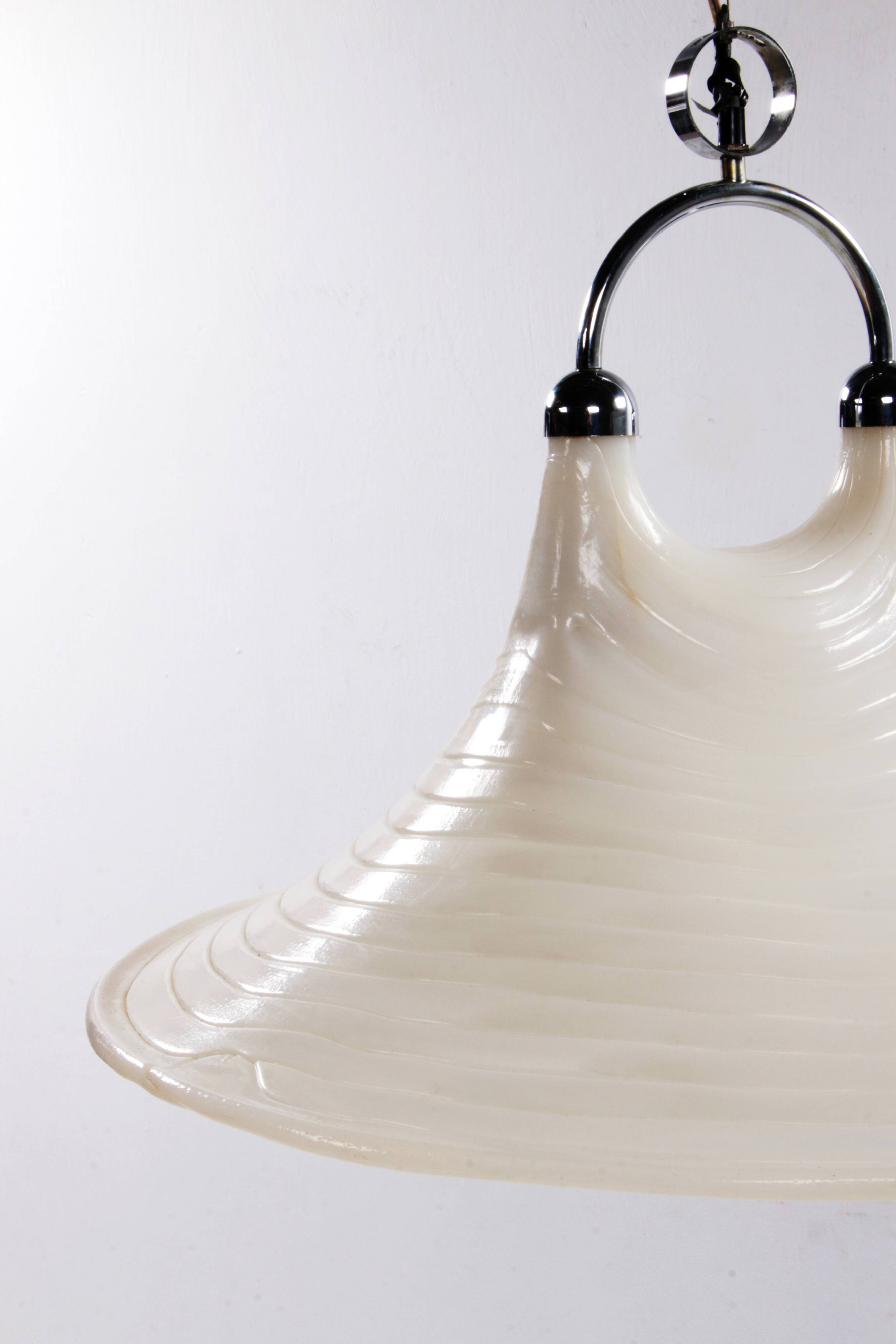 Vintage Space Age White hanging lamp Cristallux Germany 70