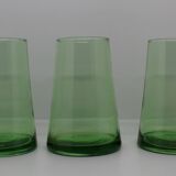 Set of three green water glasses