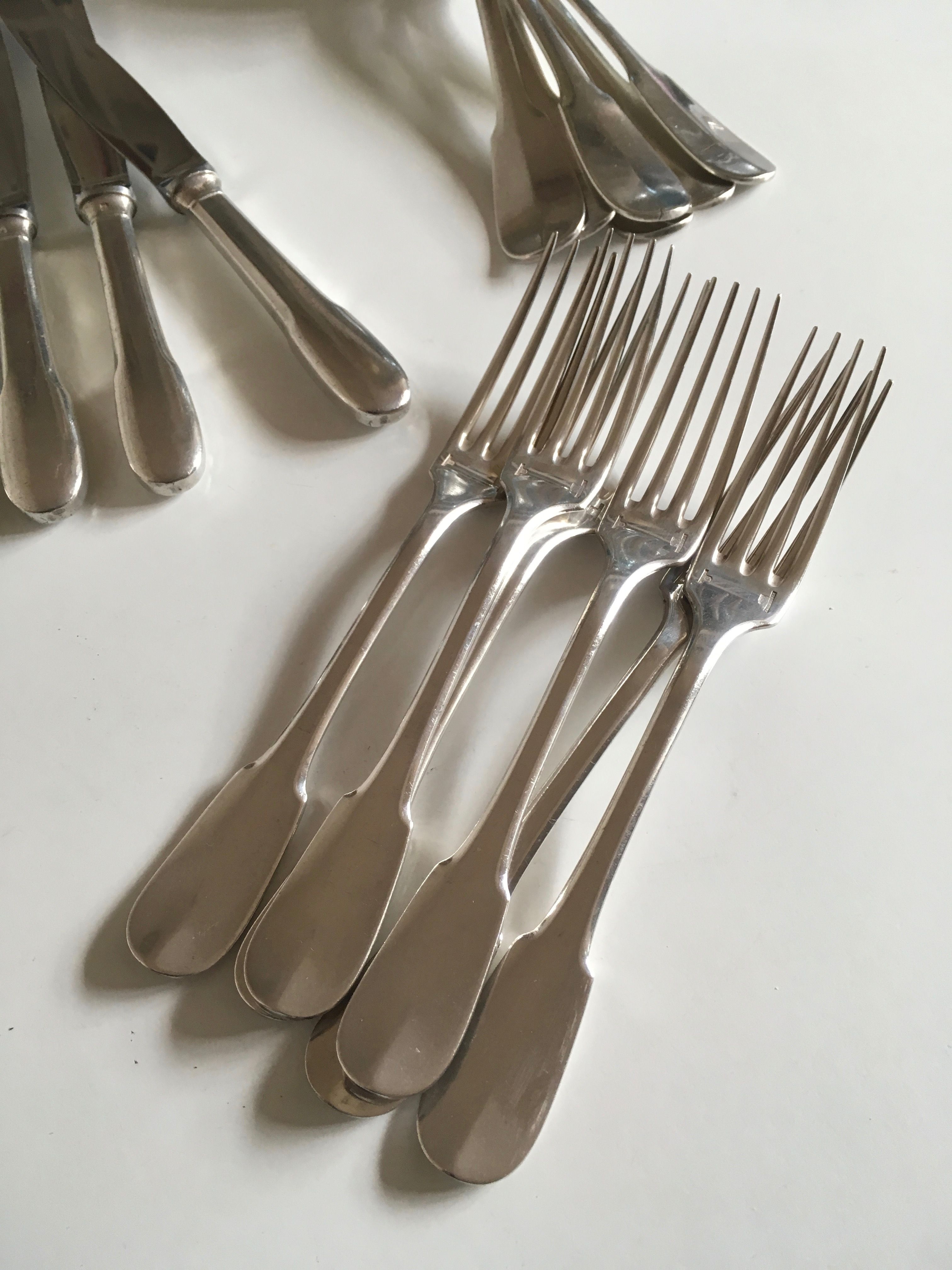 Set Christofle knives forks Cluny spoons in silver metal
