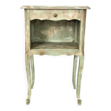 Refurbished patinated olive green bedside or side table