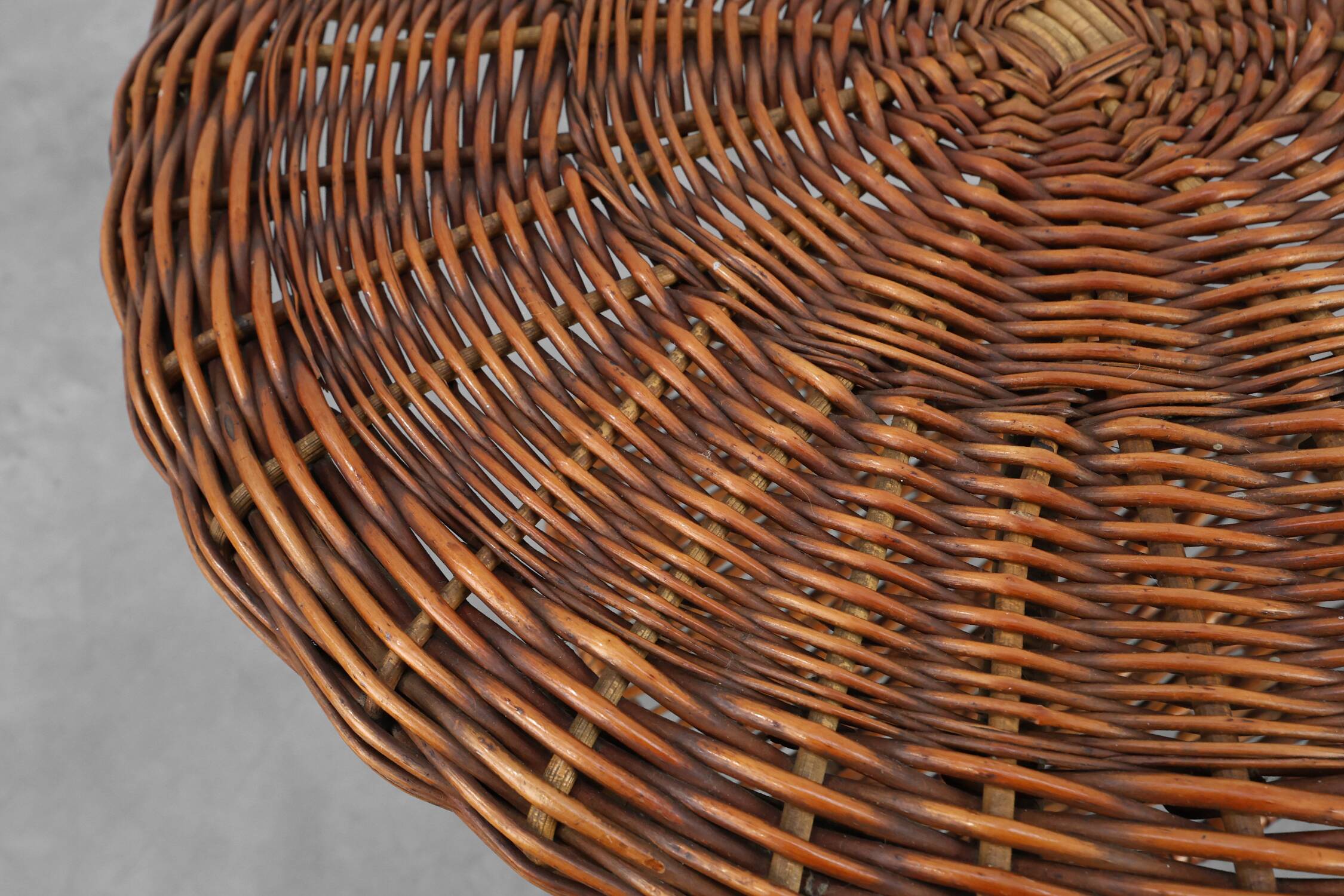 Mid-Century Woven Rattan, Wicker and Iron 2-Tier Round Coffee Table, Italy