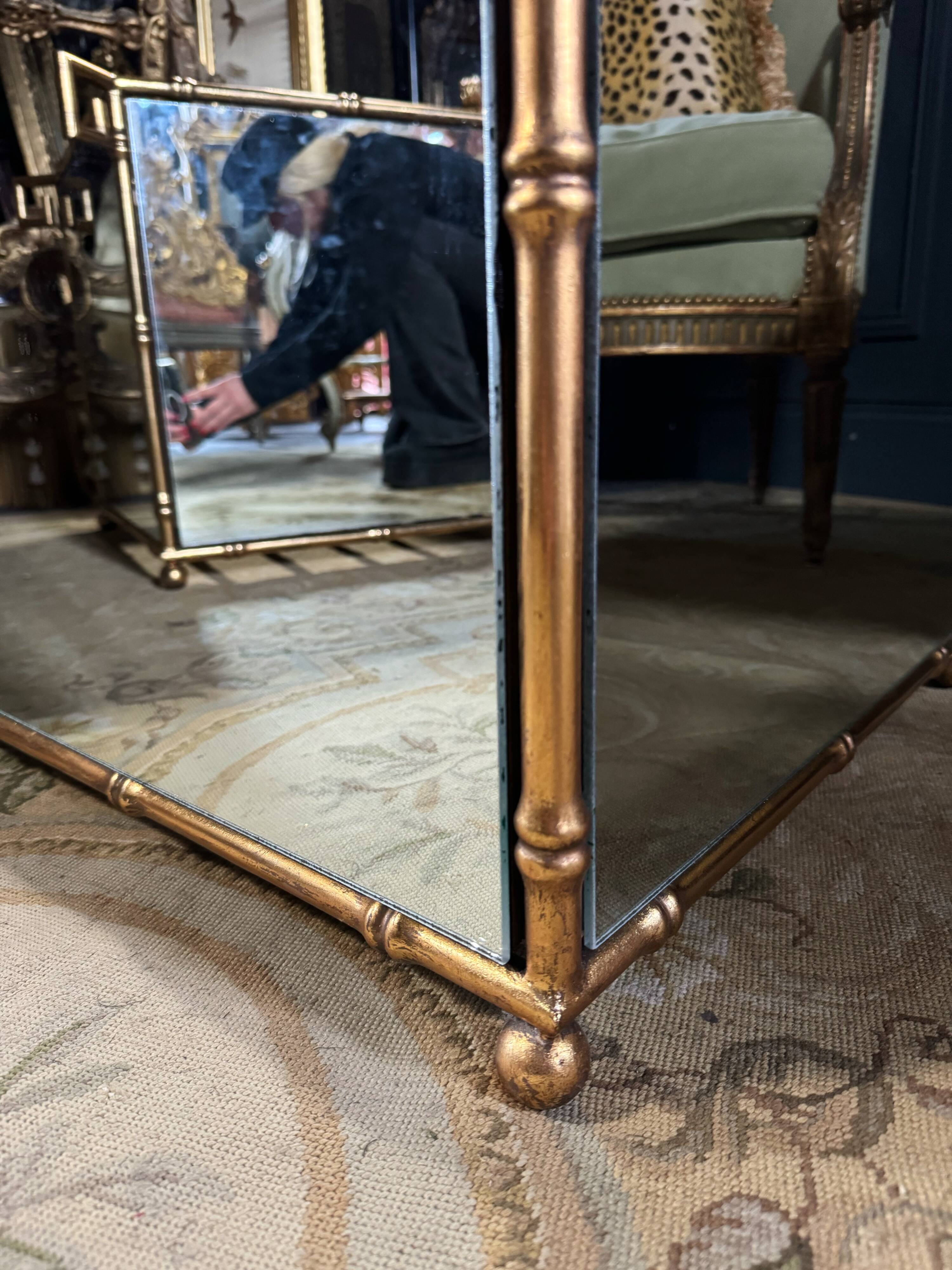 Pair of "bamboo" model planters in gold metal and glass from the 70s