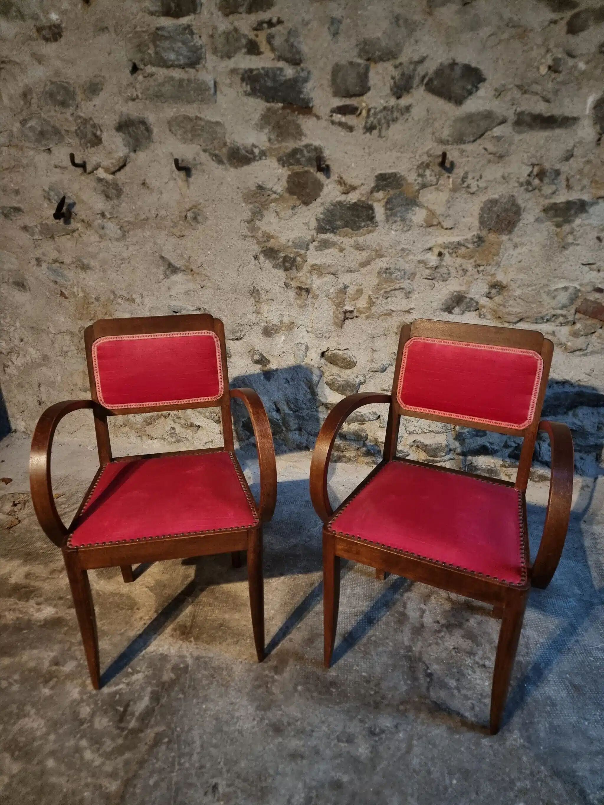 Pair of French Art Deco armchairs in beech, 1930s