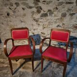 Pair of French Art Deco armchairs in beech, 1930s