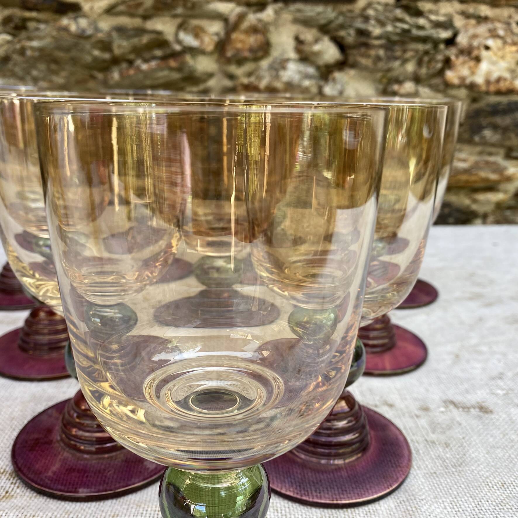 Vintage coloured tinted glass footed glasses