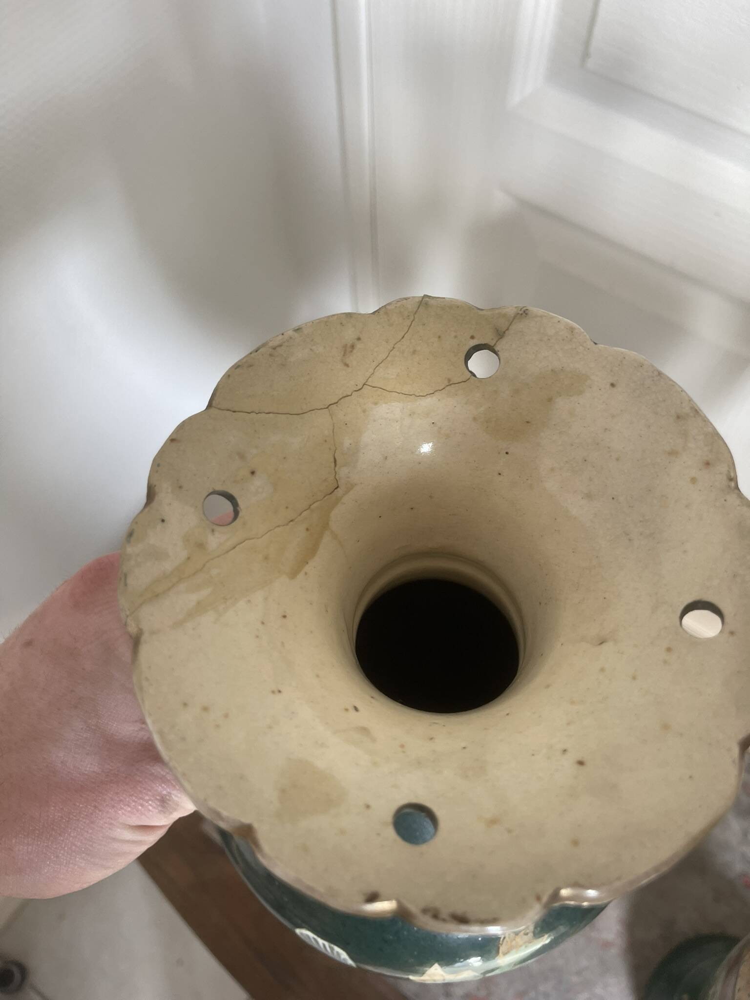 Antique Pair of Japanese Green Moriage Vases Baluster Amphora Flowers Restored