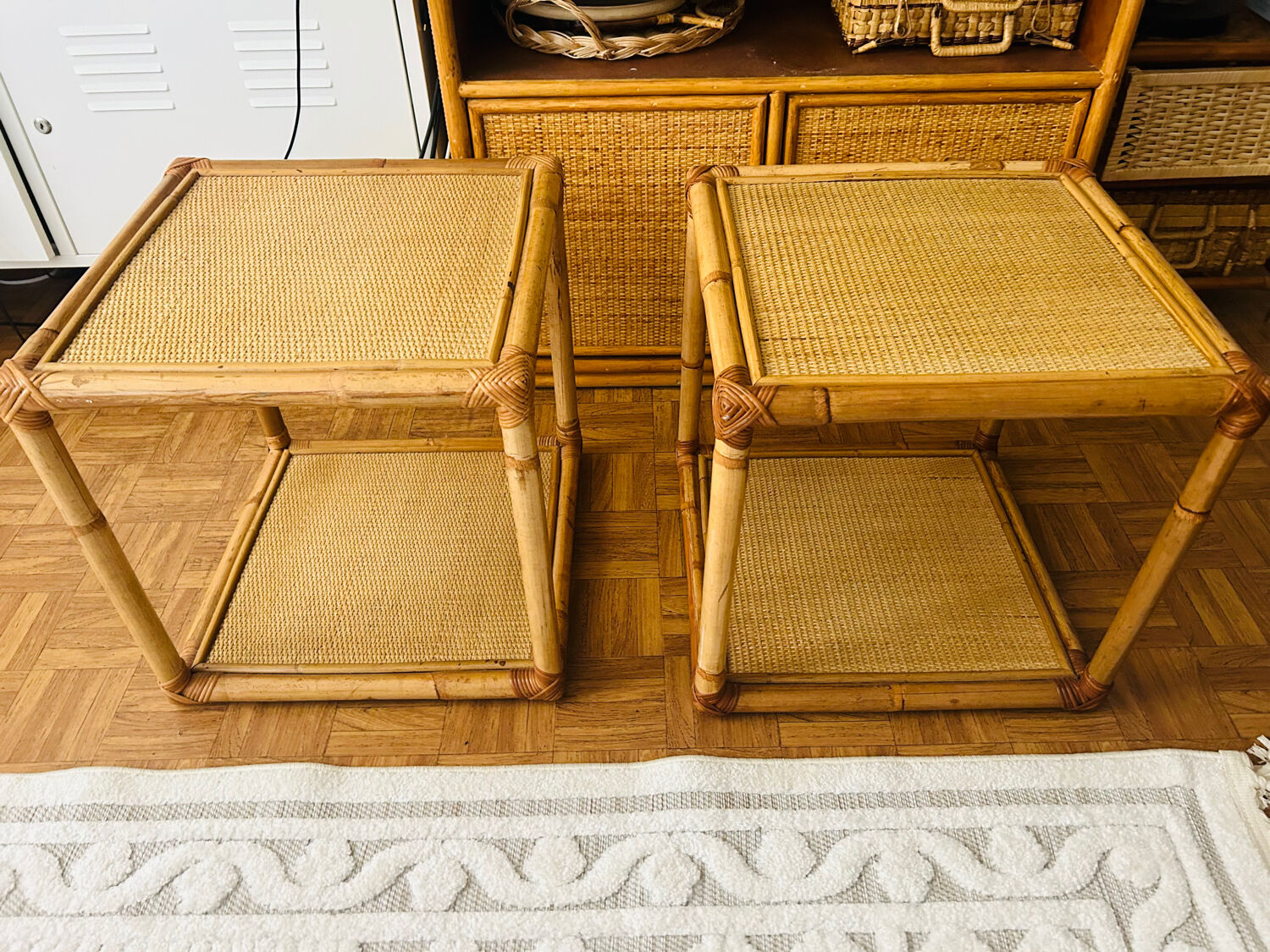 Set of two rattan bedside or side tables