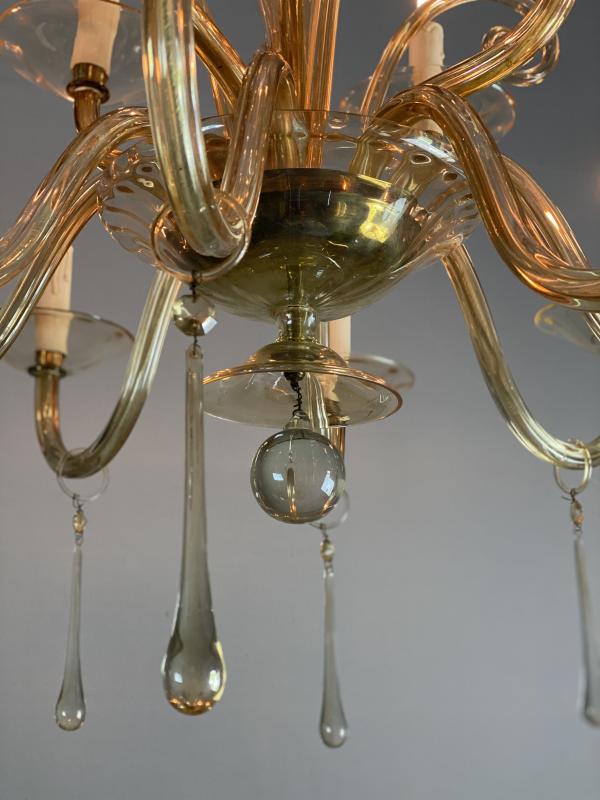 Golden Glass Lustre, Two Floors And 12 Arms Of Light Circa 1940