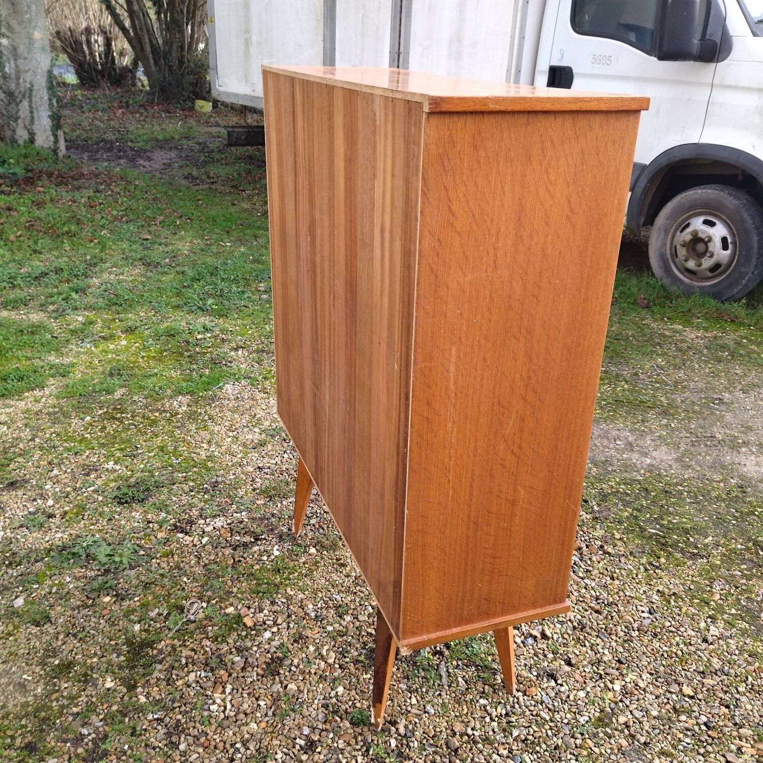 Glass bar veneered wood 50s compass