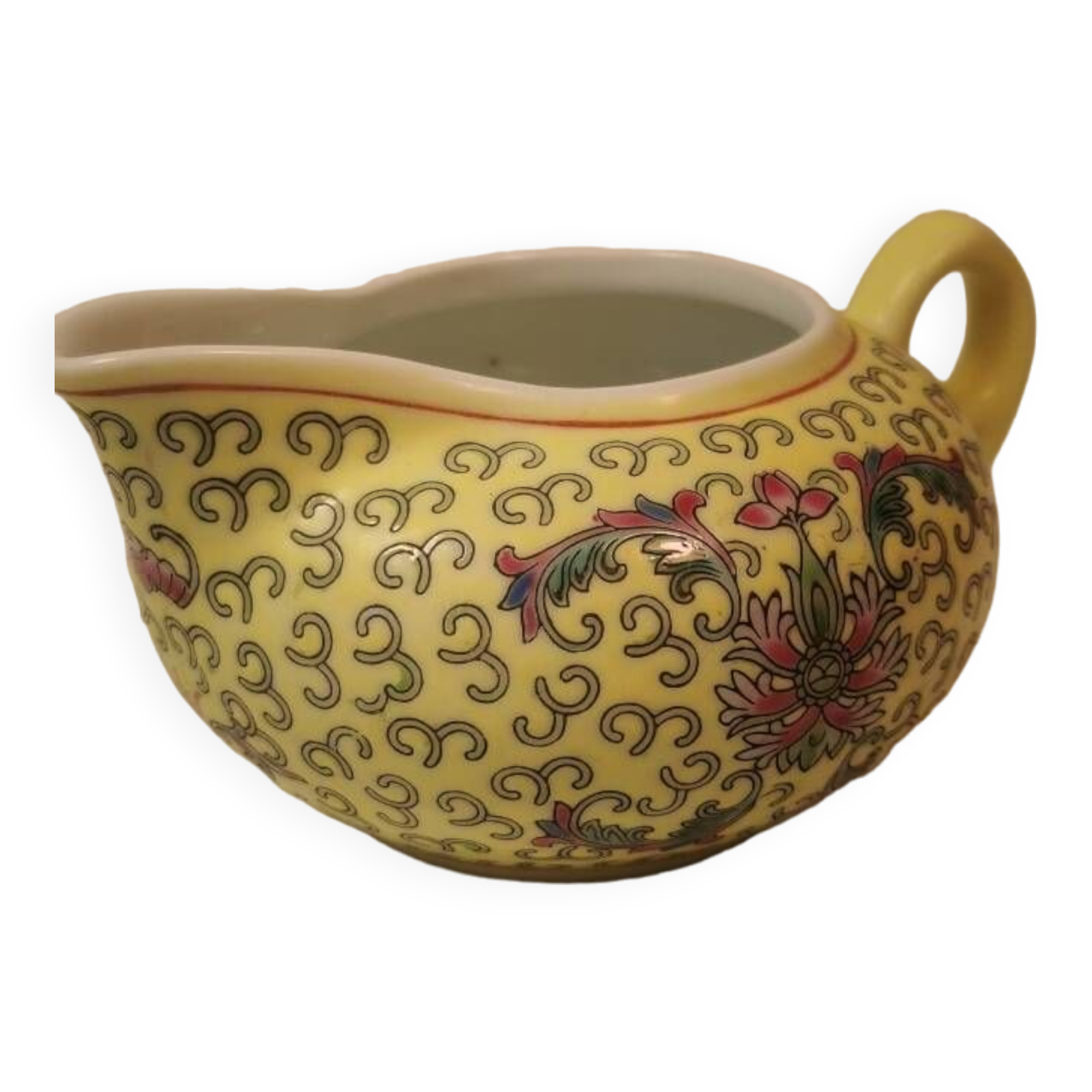 Vintage Chinese Yellow Porcelain Jug or Milk Jug. Signed