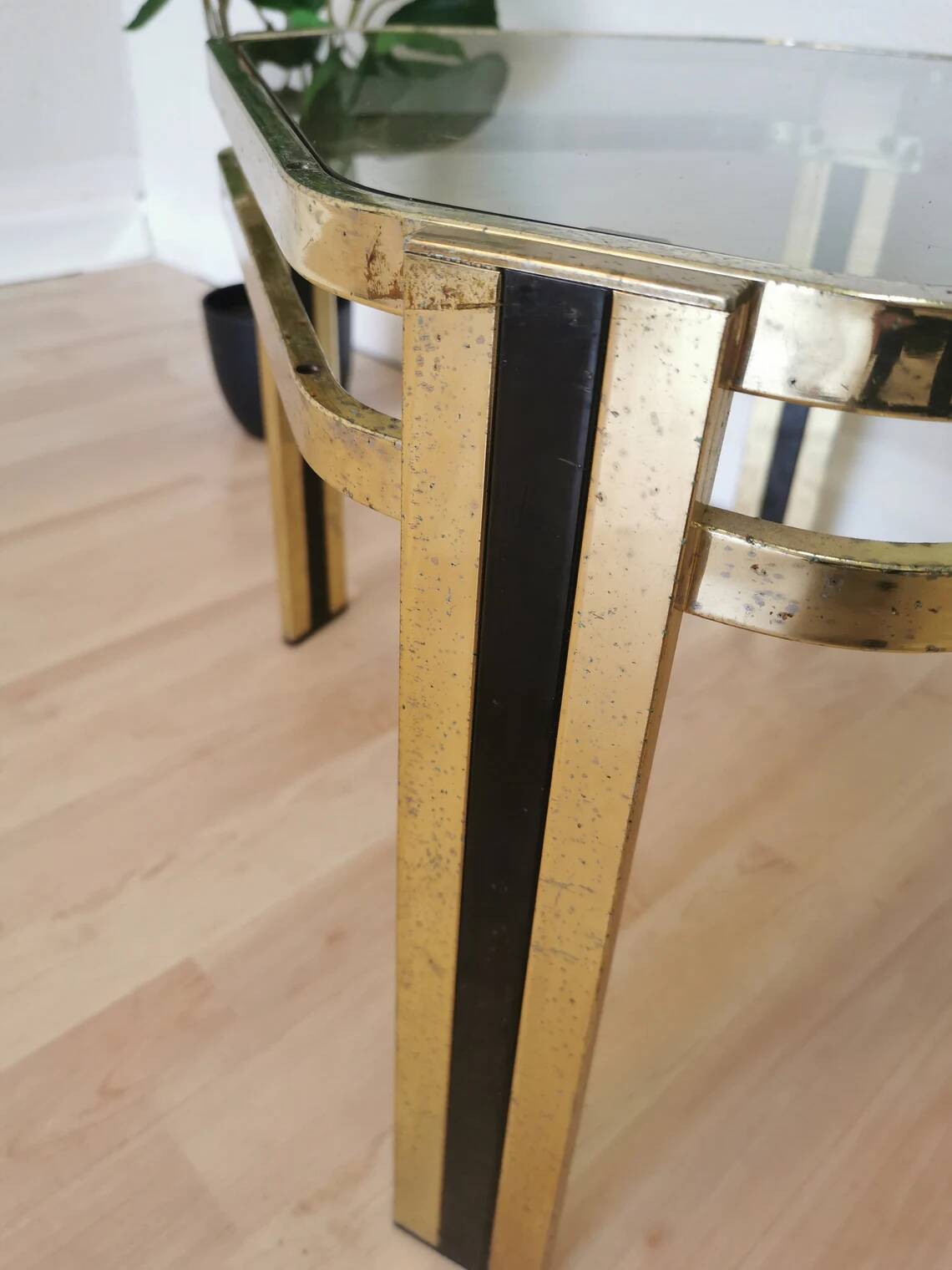Vintage Brass & Smoked Glass Coffee Table: Mid-Century Italian End Table