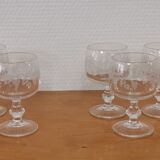 Set of 6 glasses aperitif / digestive on feet grape decoration and vine shoot Luminarc
