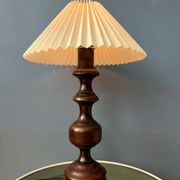 Vintage wooden table lamp with pleated shade